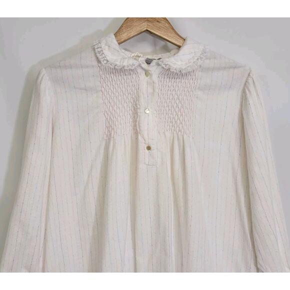 Vintage Windy Rose White Pastel Pinstriped Cotton Flannel Nightgown Size Medium - Picture 2 of 9